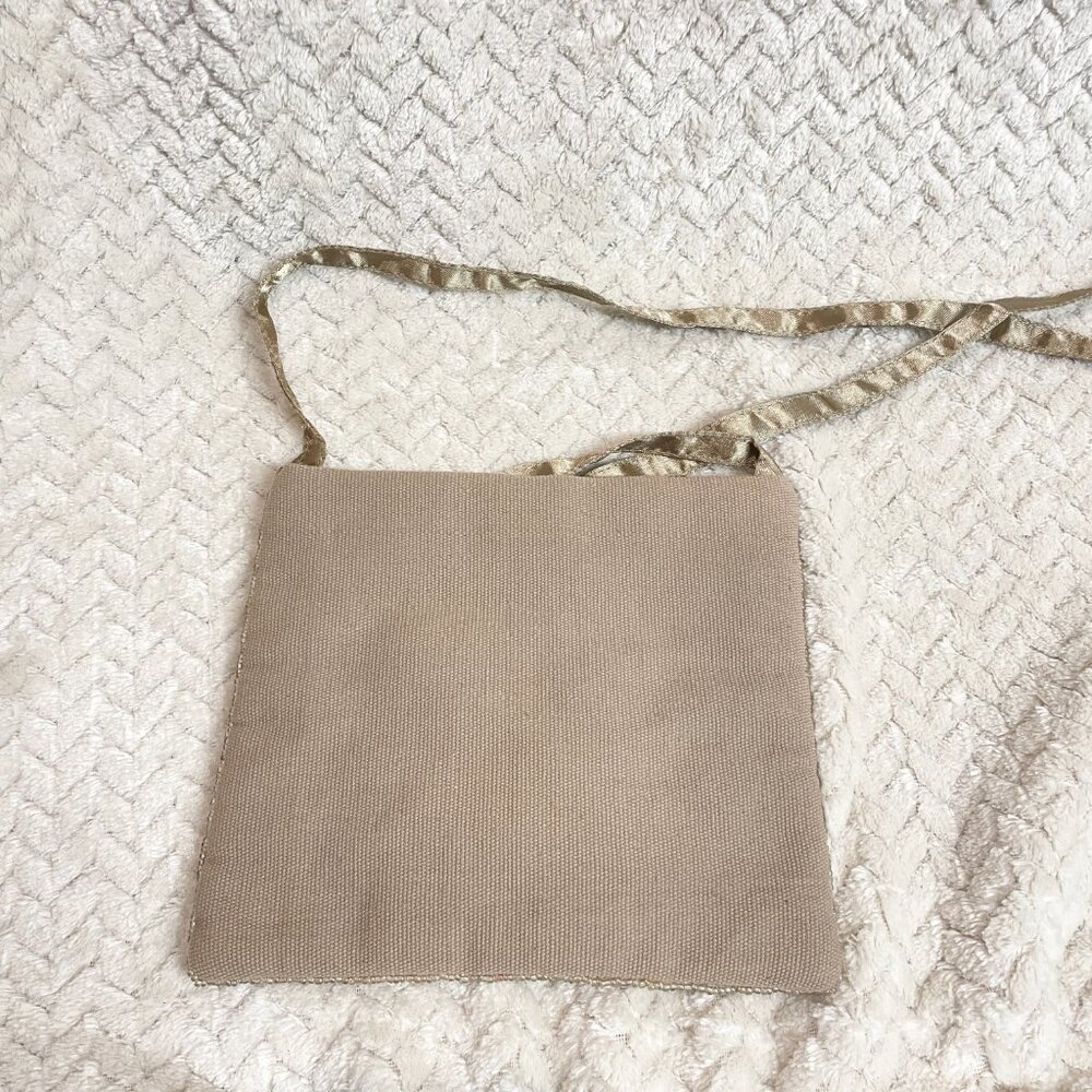 Cottage Core Tan Small‎ Beaded Cloth Bag Boho Chic EuroSummer - Picture 4 of 8